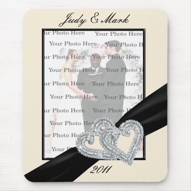 Elegant Diamond Black Ribbon Mouse Pad Musmatta (Framsidan)