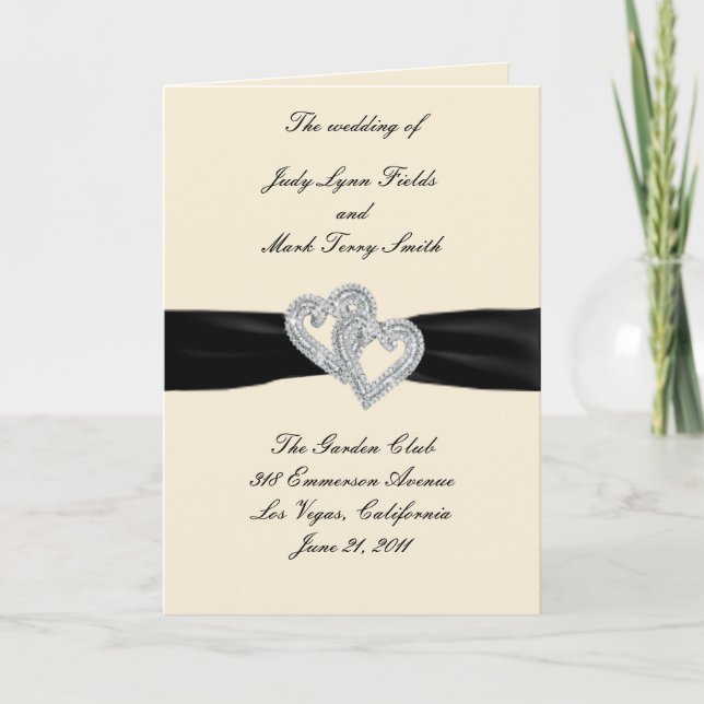 Elegant Diamond Black Ribbon Program Card (Framsida)