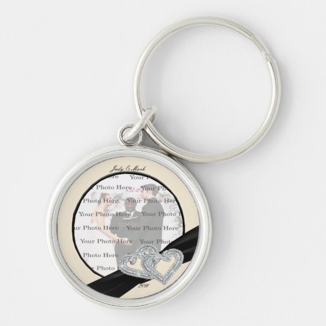 Elegant Diamond Black Ribbon Round Nyckelring (Framsidan)