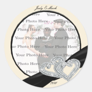 Elegant Diamond Black Ribbon Round Stickers Runt Klistermärke