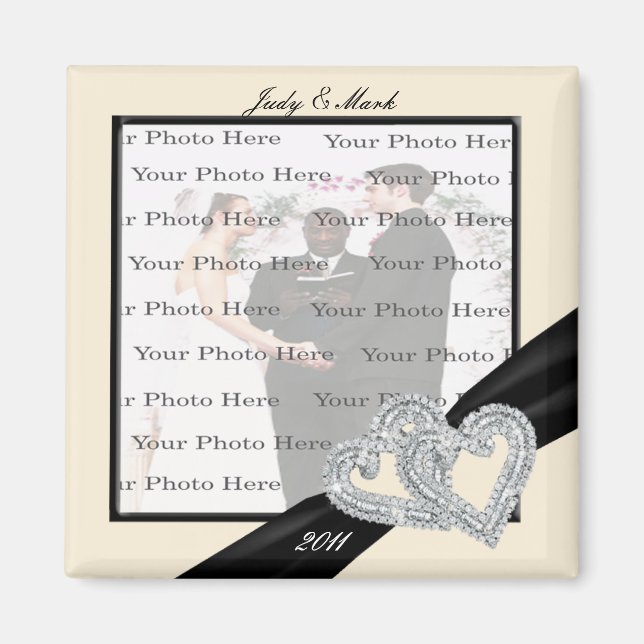 Elegant Diamond Black Ribbon Square Magnet (Framsidan)