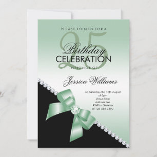 Elegant Diamond Bow, Emerald & Black Birthday Inbjudningar