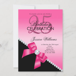 Elegant Diamond Bow, Shock rosa & Black Birthday Inbjudningar