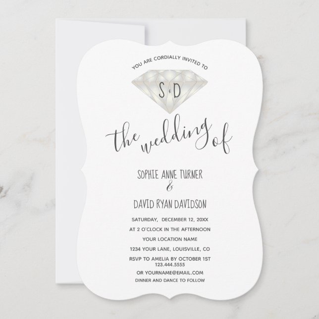 Elegant Diamond Calligraphy bröllopsinbjudan Inbjudningar (Framsida)