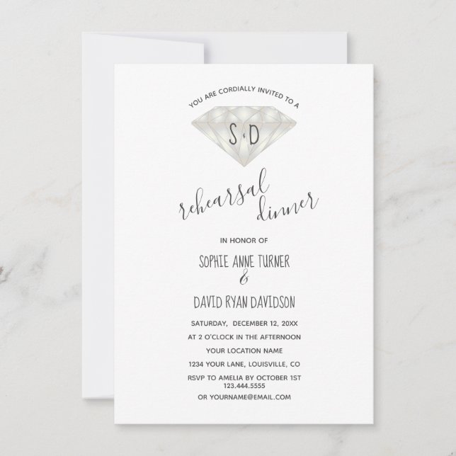 Elegant Diamond Calligraphy Rehearsal Dinner Inbjudningar (Framsida)