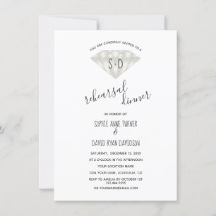 Elegant Diamond Calligraphy Rehearsal Dinner Inbjudningar