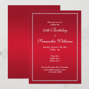 Elegant Diamond Framed Red Birthday Inbjudningar