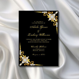 Elegant Diamond Guld Black Bröllop Inbjudningar