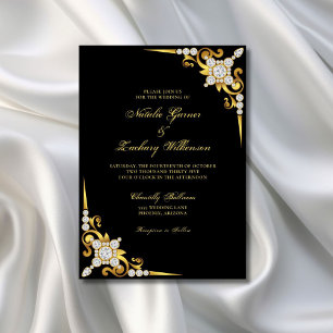 Elegant Diamond Guld Black Bröllop Inbjudningar
