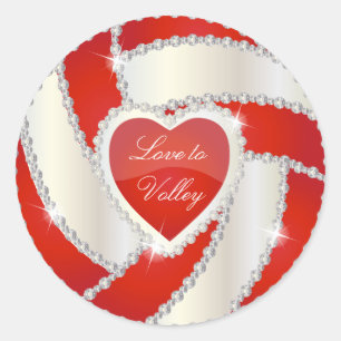 Elegant Diamond Heart Deep Red Volleyball Runt Klistermärke