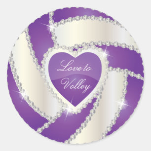 Elegant Diamond Heart Lila Volleyball Runt Klistermärke