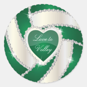 Elegant Diamond Heart Mörk grönt volleyball Runt Klistermärke
