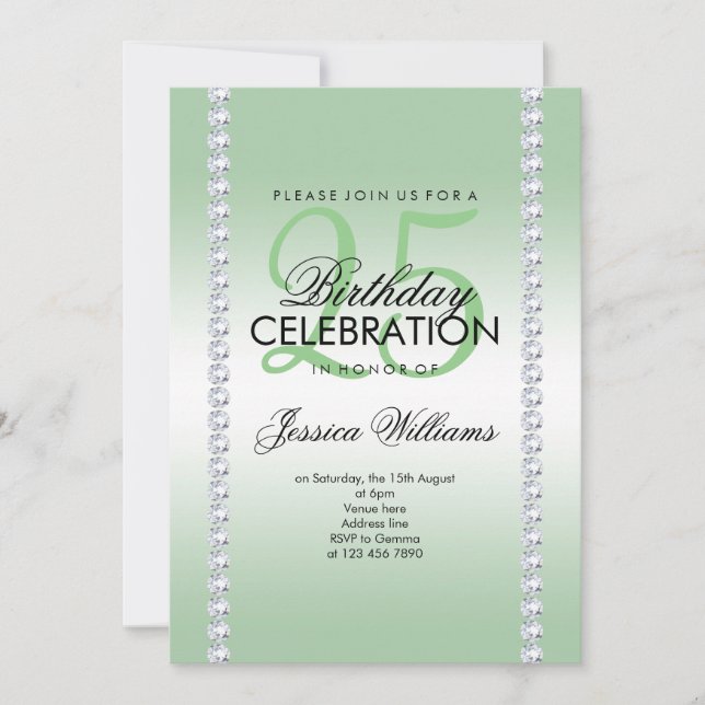 Elegant Diamond Jeweled Emerald Birthday Inbjudningar (Framsida)