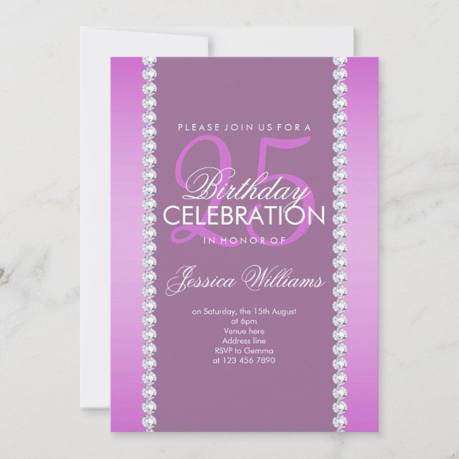 Elegant Diamond Jeweled Mauve Birthday Inbjudningar (Framsida)