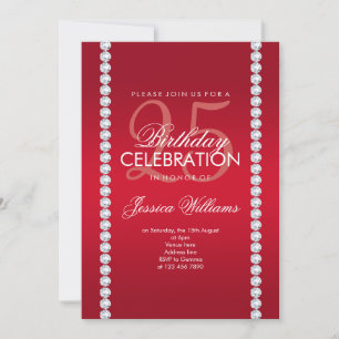 Elegant Diamond Jeweled Ruby Red Birthday Inbjudningar