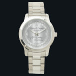 Elegant Diamond Jubilee 75:e Bröllop-årsdagen Armbandsur<br><div class="desc">Den opulenta elegansen ramar denna 75:e-bröllop-årsdag formger en unik skalopad diamantdesign med centerdroppdiamant med faux-tillagda gnistor på en silver-färgad-övertoning. Ursprunglig design efter Helgdag Hearts Designs (reserverade höger). Observera att alla varningstexter är tryckta och endast får förekomma så reellt som möjligt i en platt, tryckt design. Detta omfattar alla metalliska gradienter...</div>