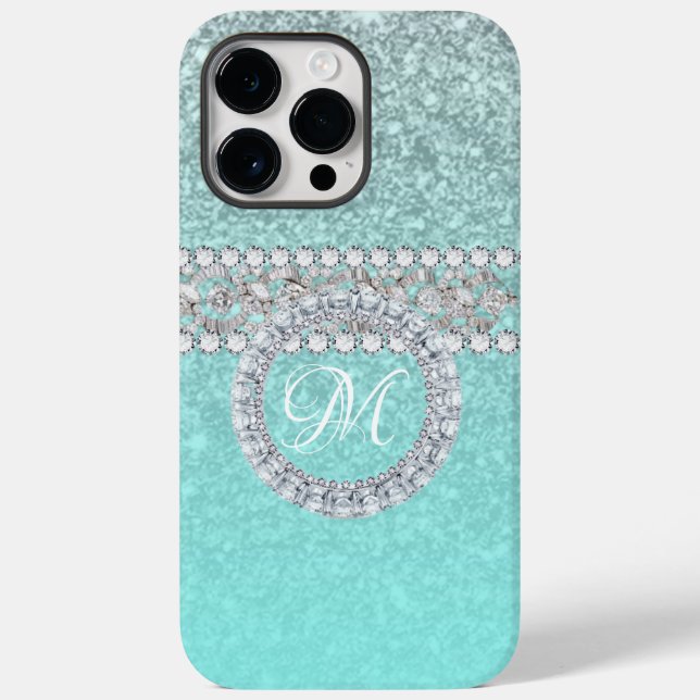 Elegant Diamond Personlig Monogram på Blue Teal (Baksida)
