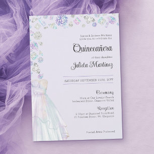 Elegant Diamond Princess Quinceanera och Mass Inbjudningar