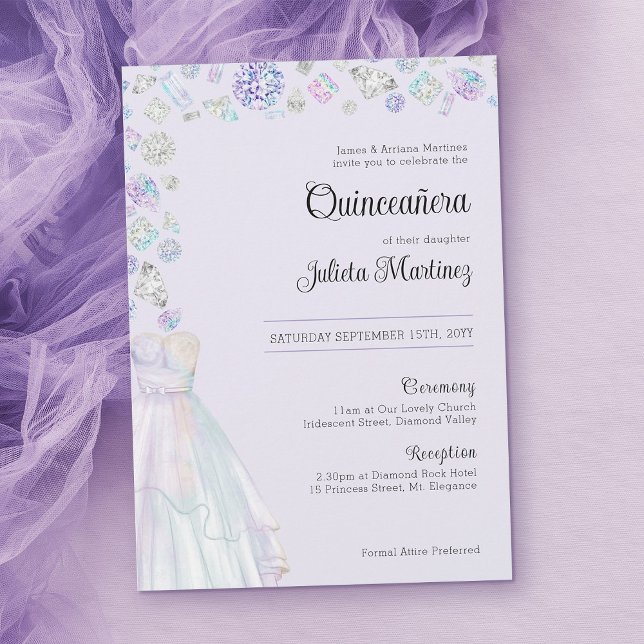 Elegant Diamond Princess Quinceanera och Mass Inbjudningar (Elegant Quinceanera invitation template in light purple)
