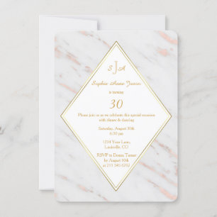 Elegant Diamond Ro Guld Marble Födelsedagsfest Inbjudningar
