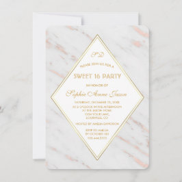 Elegant Diamond Ro Guld Marble SWEET 16 Party Inbjudningar