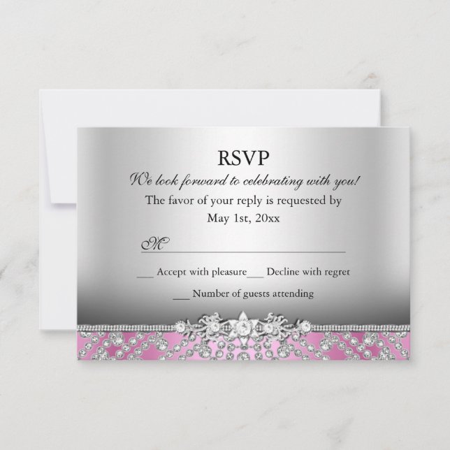 Elegant Diamond Rosa RSVP OSA Kort (Framsida)