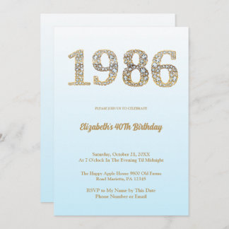 Elegant Diamond Year 1986 40th Birthday Party Inbjudningar