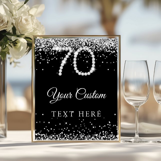 Elegant Diamonds 70-årsfirande Bordsskylt Poster (Diamonds 70th Birthday Party Sign)
