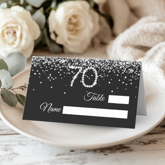 Elegant Diamonds 70th Birthday Party Place Card Placeringskort (Silver Diamonds 70th Birthday Party decor place card)