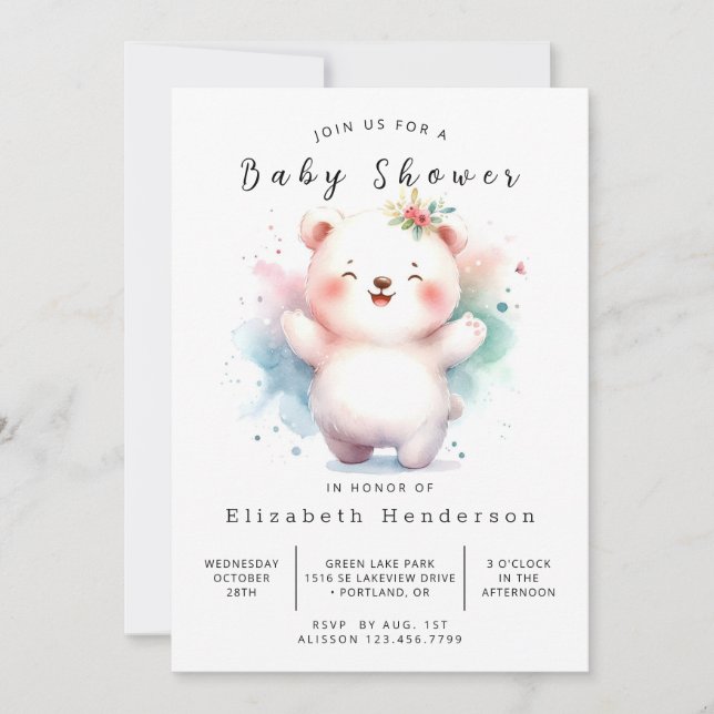 Elegant Digital Bear Baby Shower Inbjudningar (Framsida)