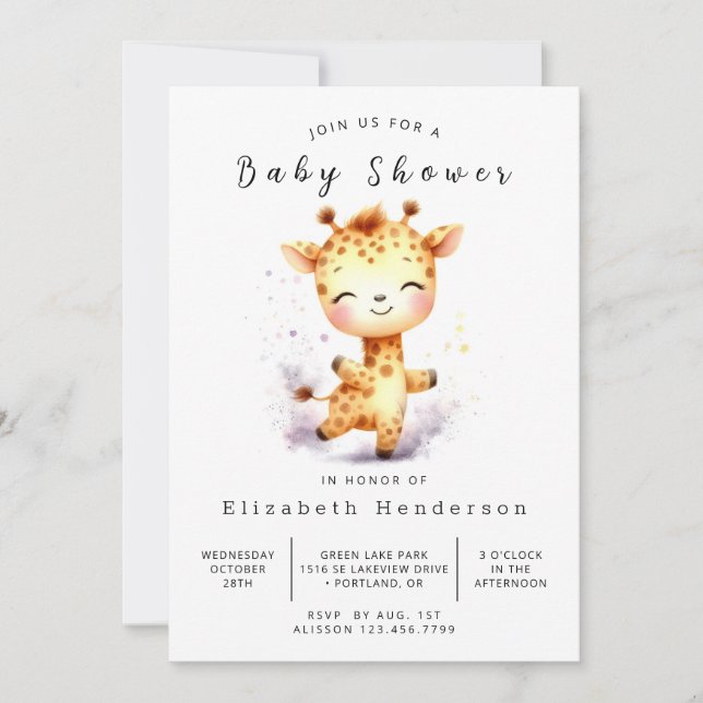 Elegant Digital Giraffe Baby Shower Inbjudningar (Framsida)