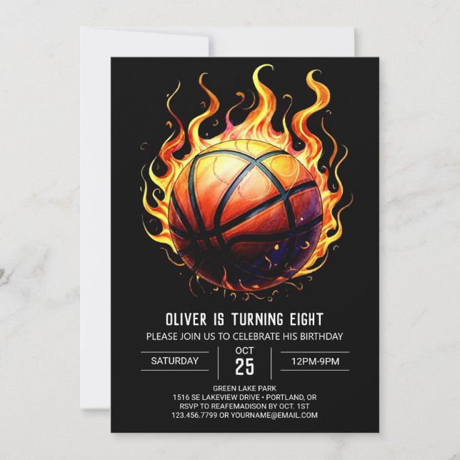 Elegant Digital Orange Basketball Birthday Inbjudningar (Framsida)