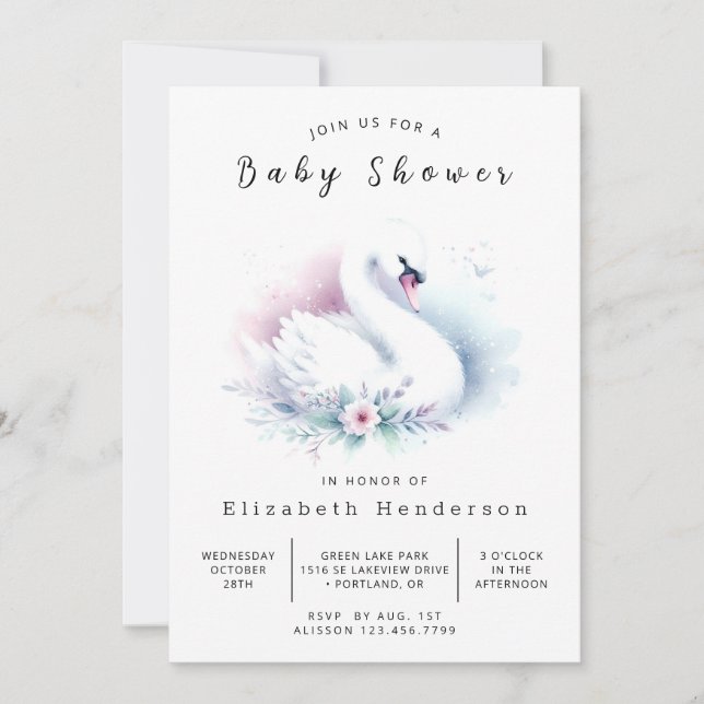 Elegant Digital Svan Baby Shower Inbjudningar (Framsida)