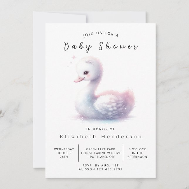 Elegant Digital Svan Baby Shower Inbjudningar (Framsida)