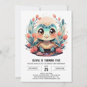 Elegant Digital Turtle Girl Birthday Inbjudningar