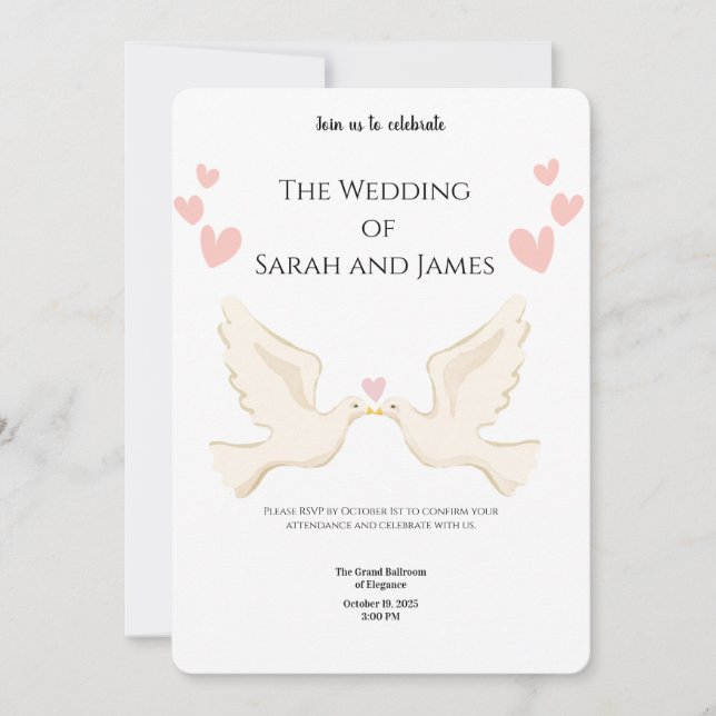 Elegant Digital Wedding Invitations | Modern, Flor Inbjudningar (Framsida)