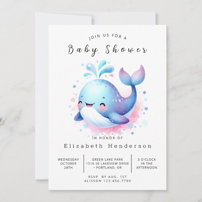 Elegant Digital Whale Baby Shower Inbjudningar (Framsida)