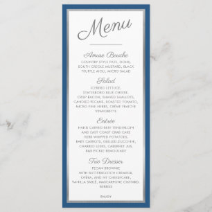 ELEGANT DINNER MENU modern mottagningsblått grått Meny