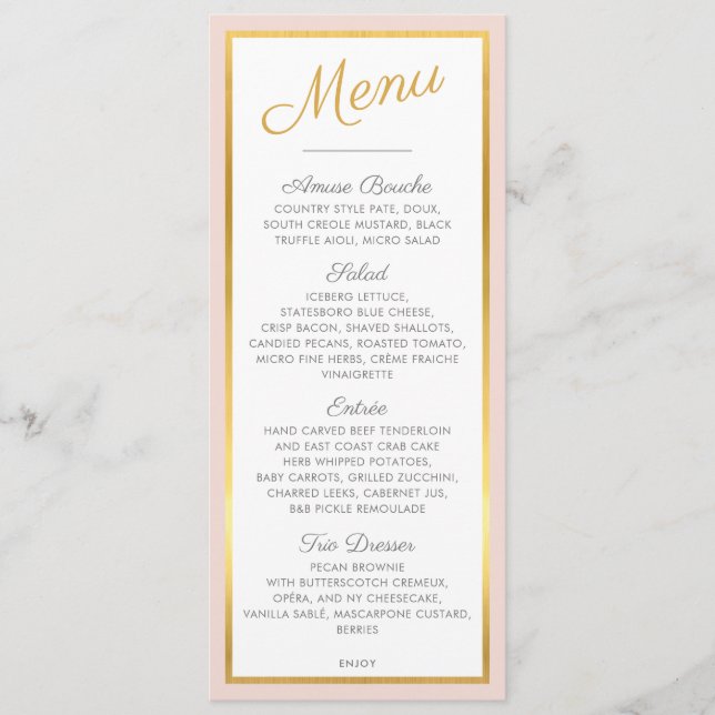 ELEGANT DINNER MENU:s moderna rosa för bleken bröl Meny (Framsida)