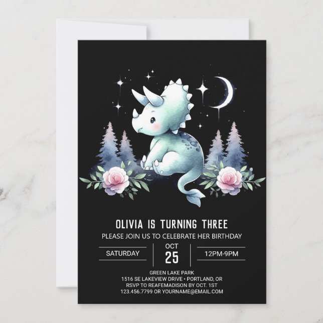 Elegant Dino Triceratops Birthday Inbjudningar (Framsida)