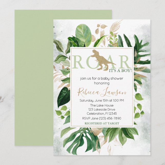 Elegant Dinosaur Boy Baby Shower Inbjudningar (Fram/baksida)