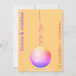 Elegant Disco Boll Orange och Shock rosa Bröllop Spara Datumet