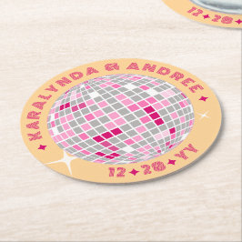 Elegant Disco Boll Rosa Red Round Bröllop Underlägg Papper Rund