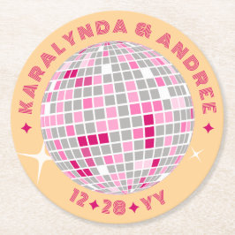 Elegant Disco Boll Rosa Red Round Bröllop Underlägg Papper Rund