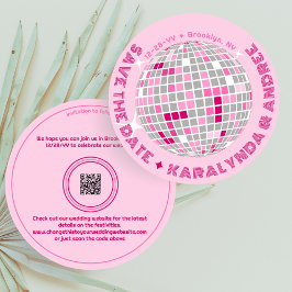 Elegant Disco Boll Rosa Round Bröllop Spara Datumet
