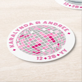 Elegant Disco Boll Rosa Vitrundan Bröllop Underlägg Papper Rund