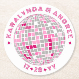 Elegant Disco Boll Rosa Vitrundan Bröllop Underlägg Papper Rund