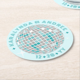 Elegant Disco Boll Teal Blue Round Bröllop Underlägg Papper Rund