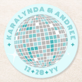 Elegant Disco Boll Teal Blue Round Bröllop Underlägg Papper Rund