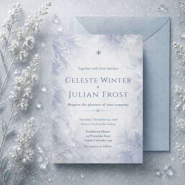 Elegant disig blå vinterfrost tidlös bröllop   inbjudningar (Skapare uppladdad)